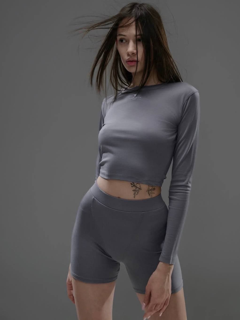 Кроп-топ с удлиненным рукавом трикотаж, цвет Dirty gray